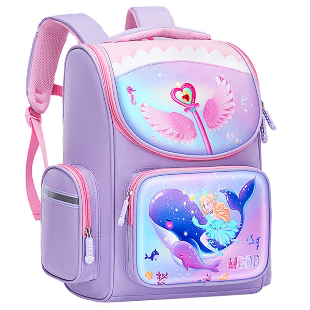 PALAY® School Backpack for Girls, Mermaid Cartoon School Backpack Large Capacity Girls Backpack for School, Travel, Camping, Burden-relief School Backpack for Kids 6-12 Years Old