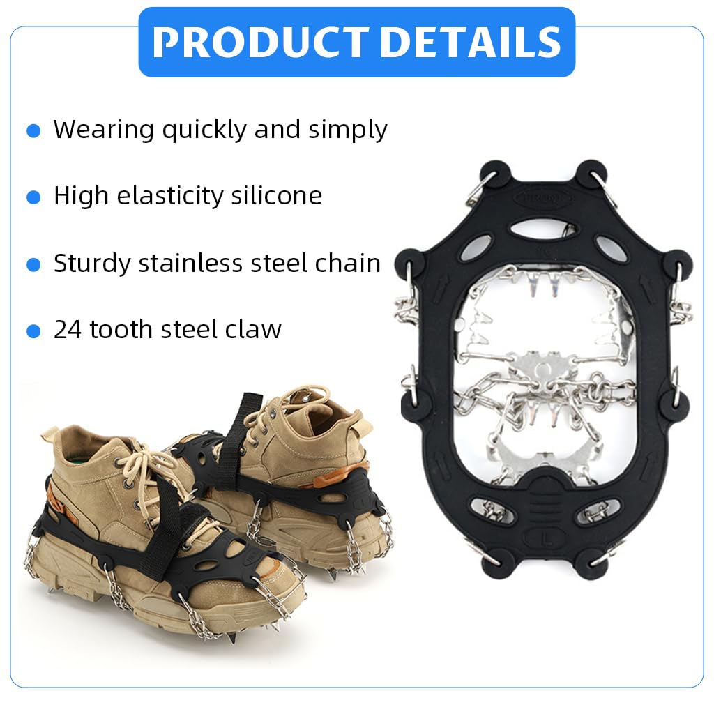 Proberos Crampons for Hiking Boots with 24 Steel Cleats and Adjustable Harness | Chromoly Steel Traction on Ice and Snow
