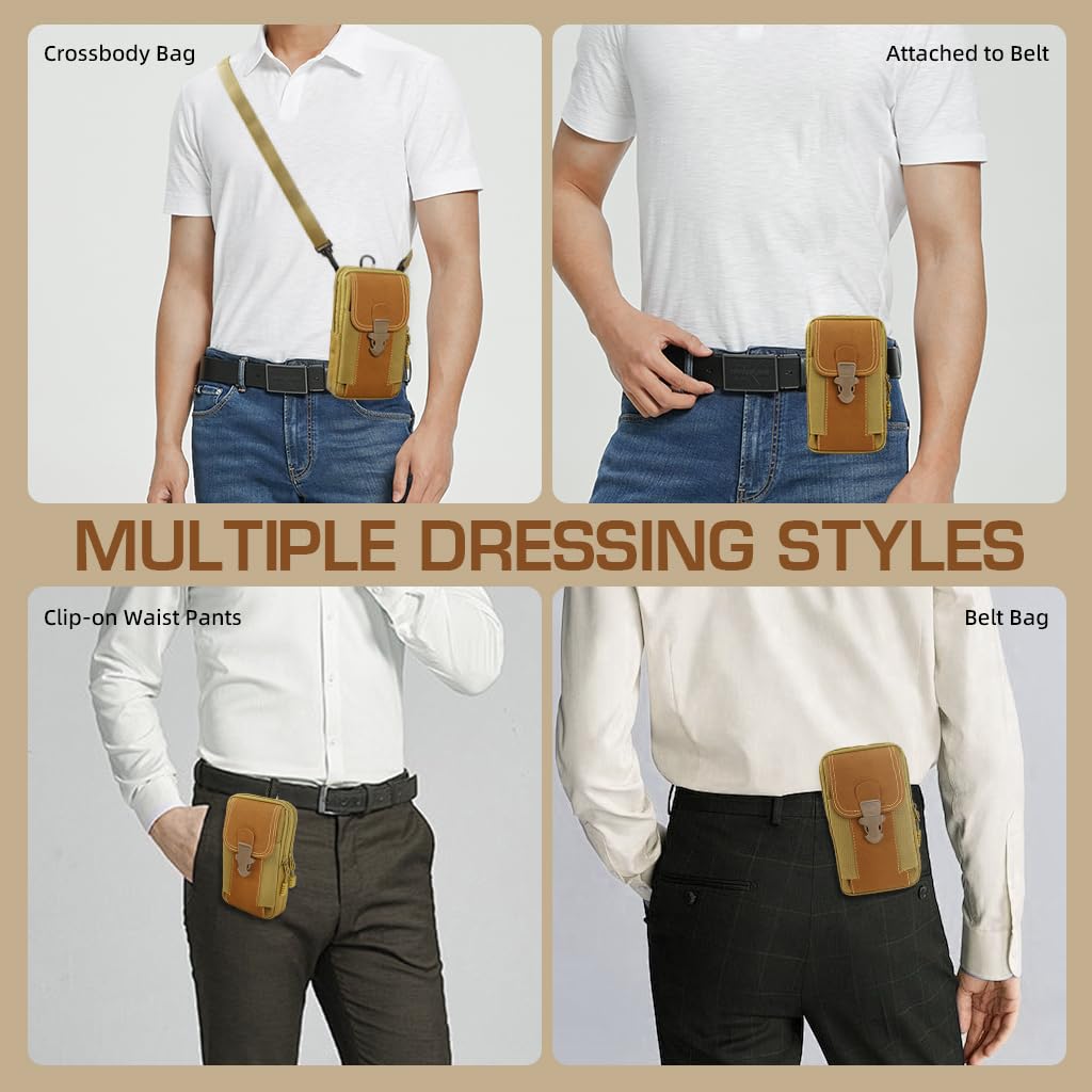 GUSTAVE Belt Pouch for Men with Triple Layer Storage and Quick Release Closure | Waterproof Canvas 6.5 in Phone Holster for Hiking and Work