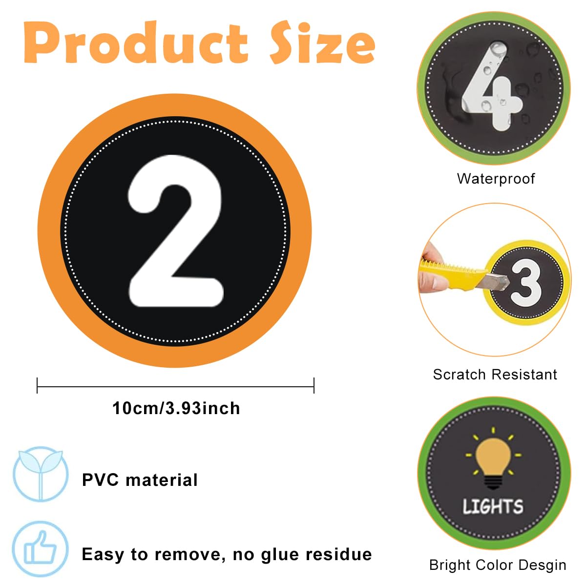HASTHIP Stickers Set for Classroom Activities with 36PCS 4in Number Spots | Waterproof Vinyl