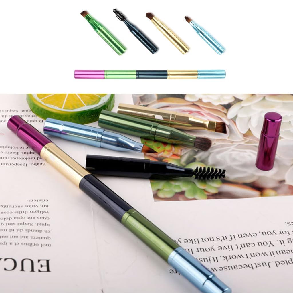 MAYCREATE 4 in 1 Makeup Brush Kit for Travel with 5–6 cm Metal Handles and Dustproof Lid | Nylon Bristles