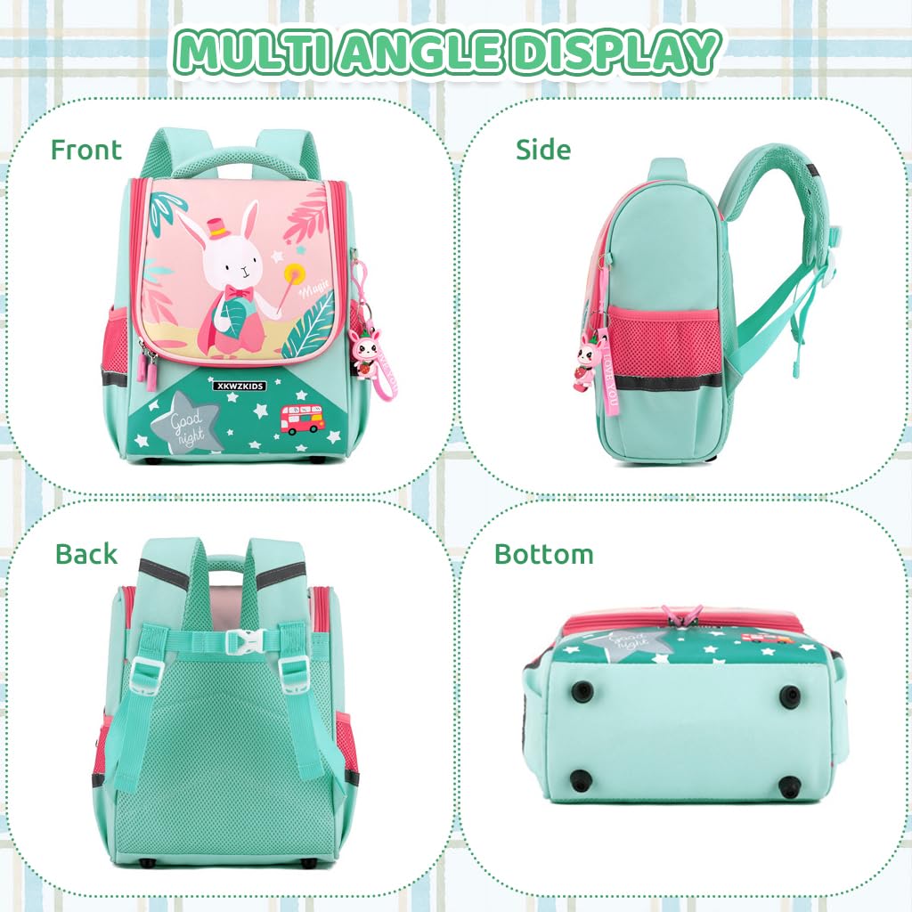 Zibuyu Kids School Bag for Girls featuring 25x14x30cm Size with Padded Straps and Waterproof Nylon | Cute Rabbit Backpack for Preschool
