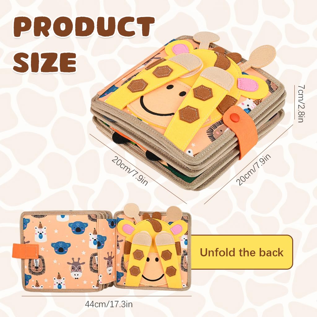 PATPAT Giraffe Toddler Busy Board for 1–4 Year Olds with Felt Pages | Montessori Travel Toy