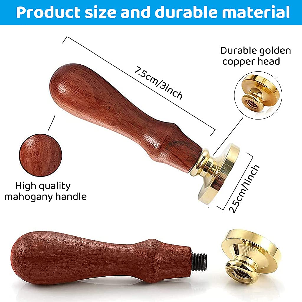 HASTHIP Wax Seal Stamp Set for Invitations and Gifts with 7 Copper Seals & Wooden Hilt | 2.5 cm Stamp Diameter