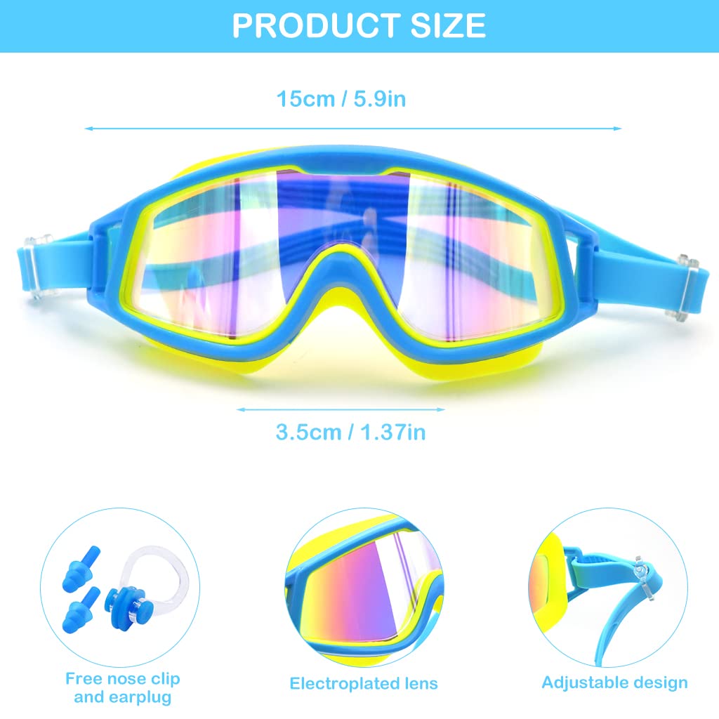 Proberos® Professional UV Protection Indoor Outdoor Swimming Goggles for Kids Leakproof Silicone Frame Anti-fog Swimming Goggles Adjustable Swim Goggles for Kids 4-16 Years Old, Blue