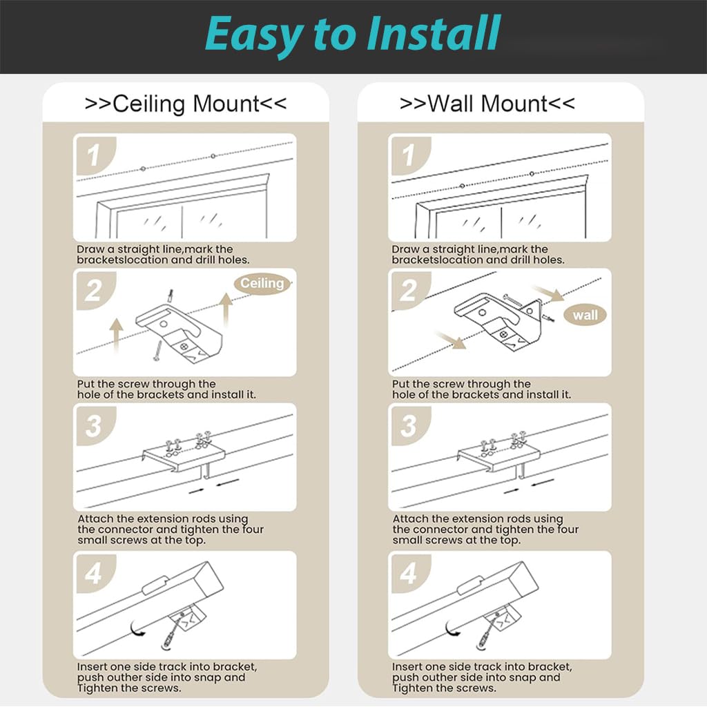 HASTHIP Curtain Track for Ceiling Mount with Silent Roller Hooks 33.46–59 in Aluminum Alloy Grey