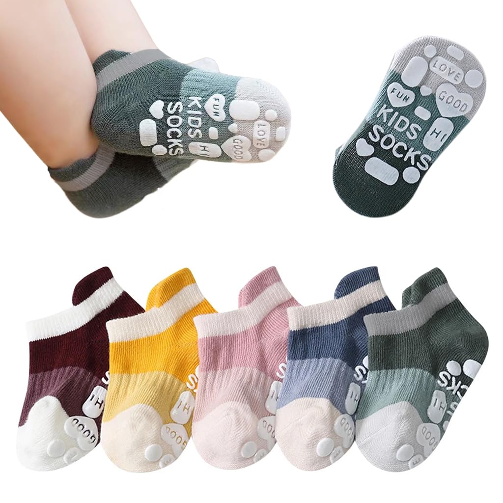 SNOWIE SOFT Baby Socks for Toddlers with Anti Slip Silicone Sole and Breathable Cotton | 5 Pairs for 0 12 Month Girls and Boys