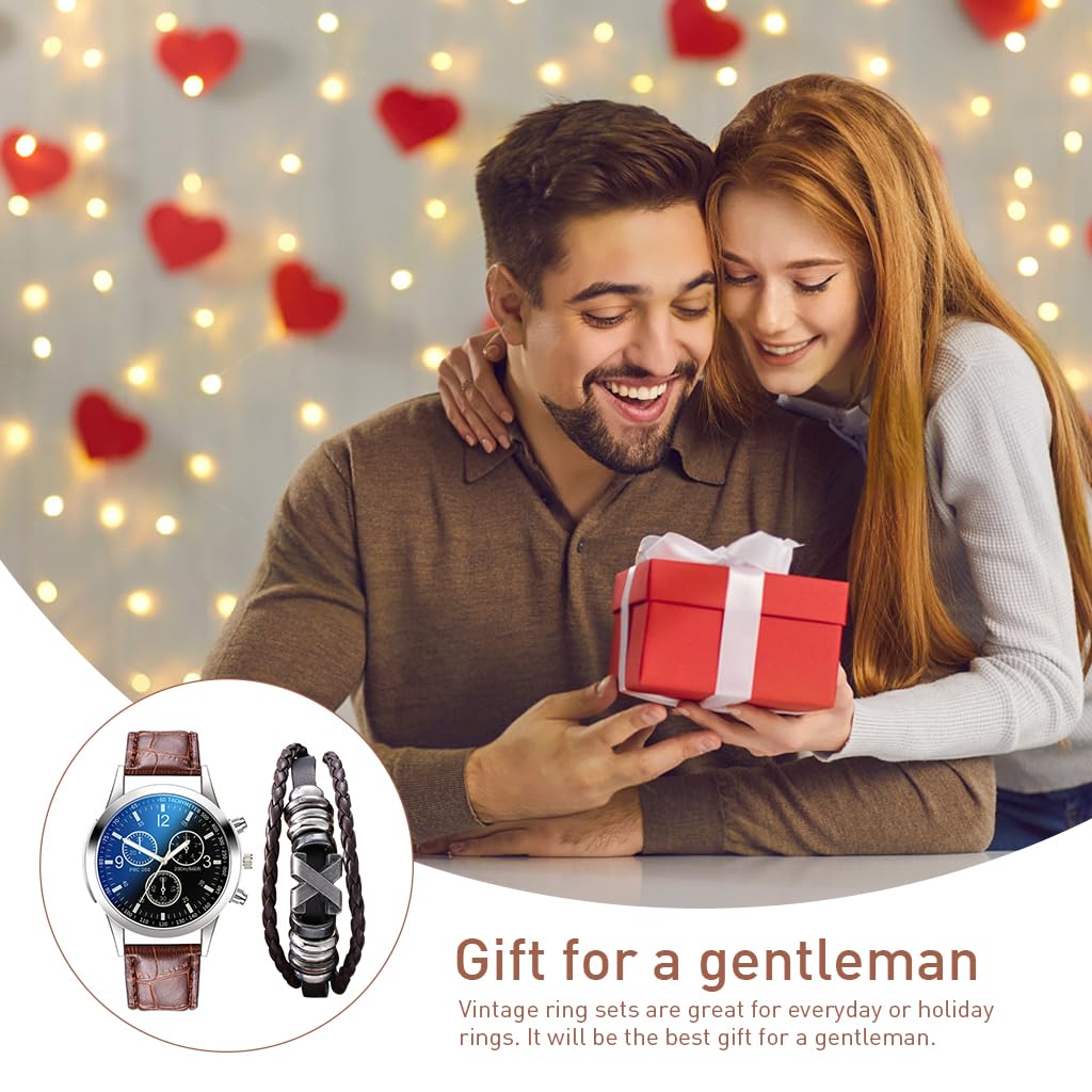 GUSTAVE Wrist Watch Gift Set for Men with Leather Band and Braided PU Bracelet | Elegant Gift Box