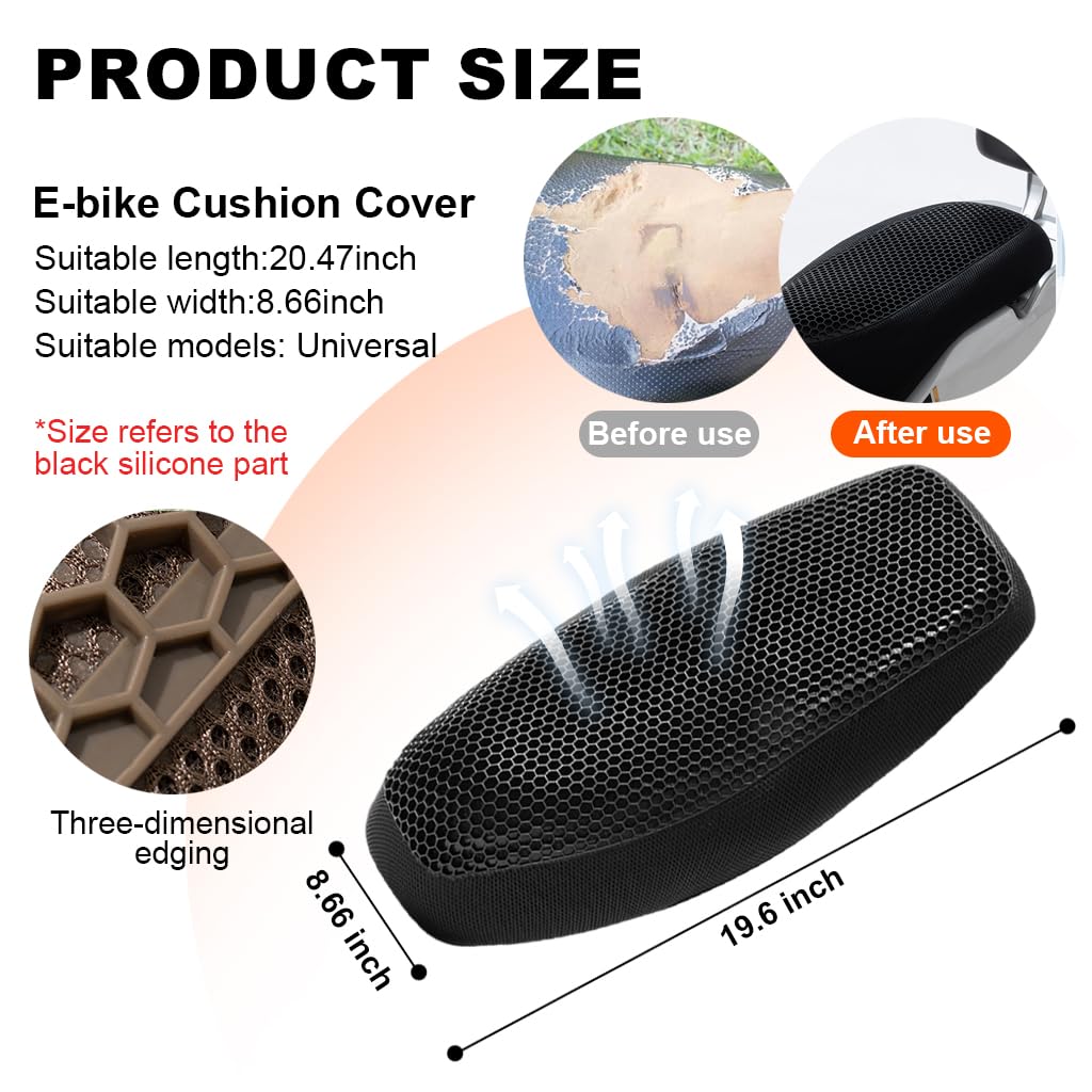 STHIRA® Electric Moped Seat Cushion 3D Honeycomb Ventilation Seat Cushion Universal Rectangle Gel Seat Pad UV-resistant Electric Scooter Seat Cushion for 19.6 inches x 8.6 inches Seat