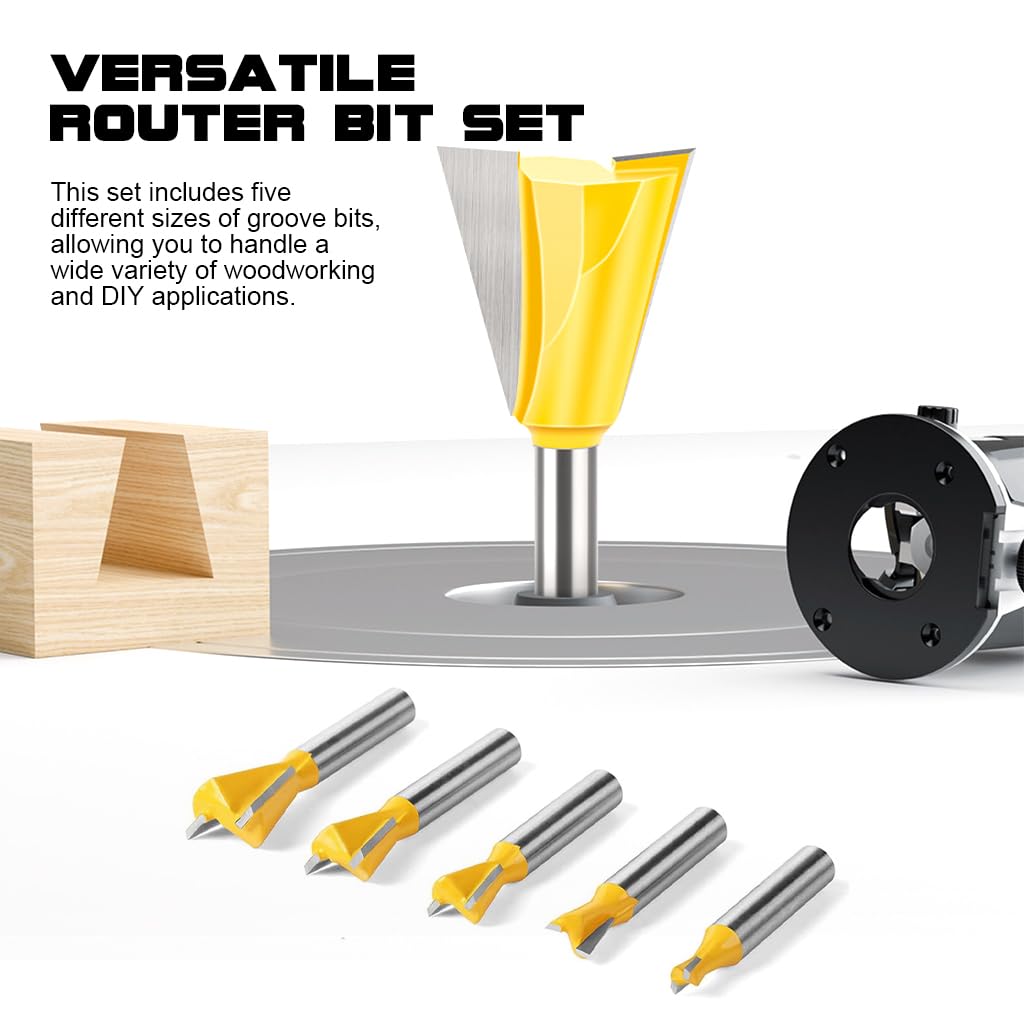 Serplex Router Bit Set for Woodworking with 1/4 in Shank and 5 Sizes Tungsten Steel Cutters