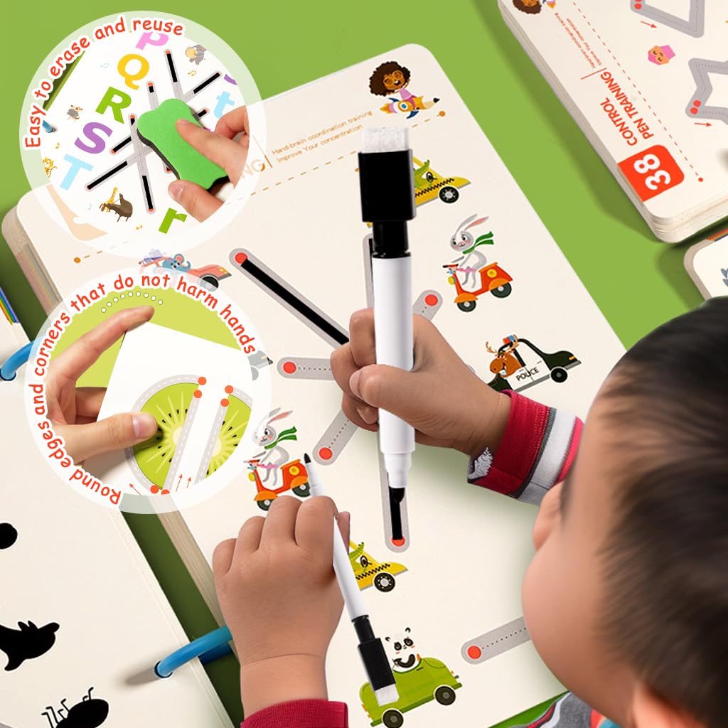 PATPAT Toddler Drawing Notebook for Early Learning with 96 Sheets & Dry Erase Pen | Preschool Handwriting Practice