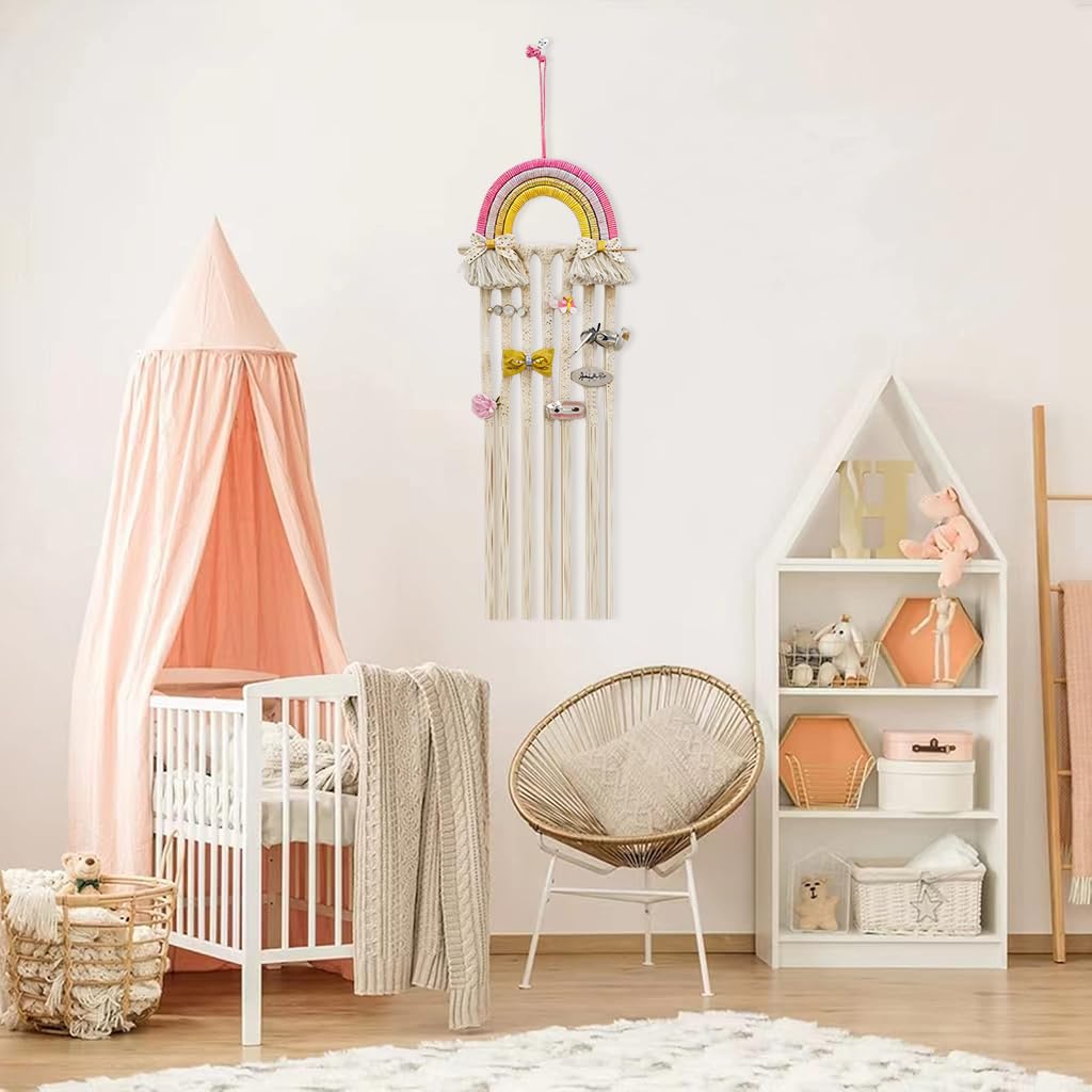 HASTHIP Hair Clips Organizer for Girls with 20–30 Slot Macrame Tassels | Wall Hanging Holder