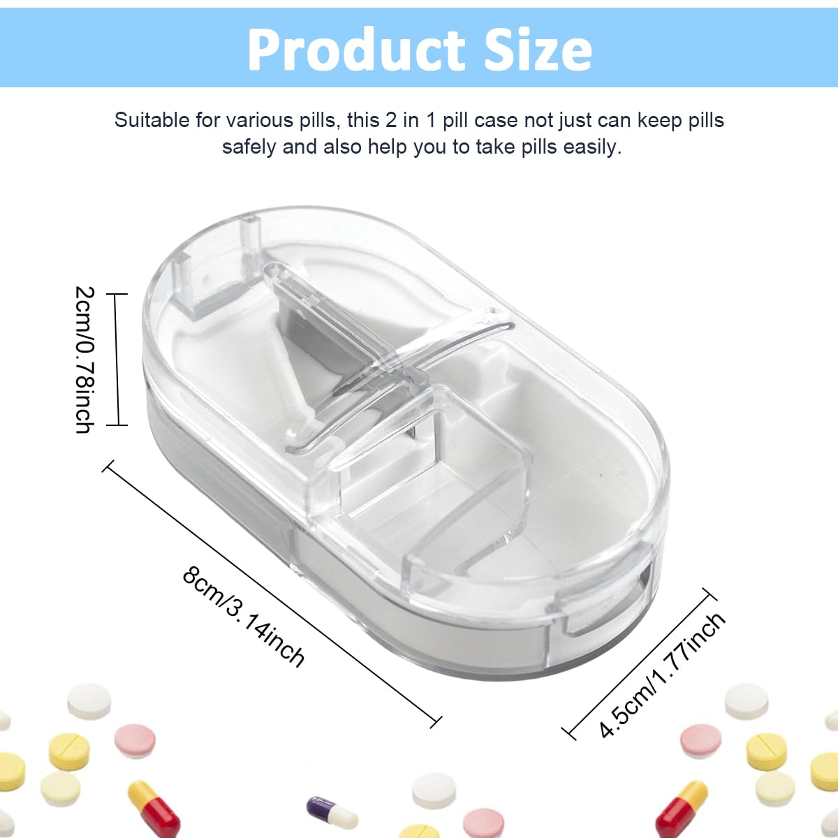 HANNEA Pill Cutter 2 in 1 Case with Stainless Steel Blade and Storage Box | White 2PCS