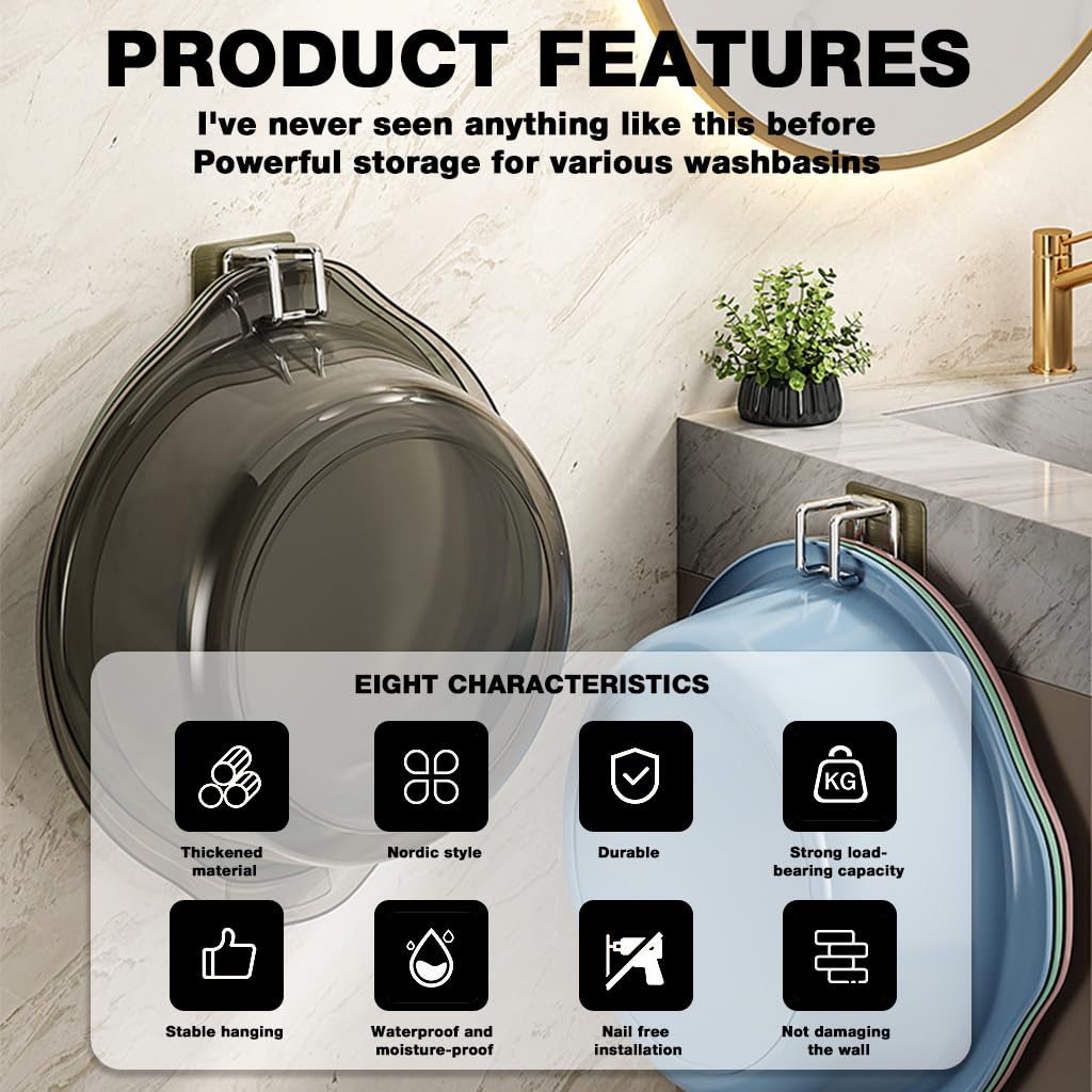 HASTHIP Washbasin Hooks for Wall with Stackable Holding System 2PCS Stainless Steel | Self Adhesive Bathroom and Kitchen Storage