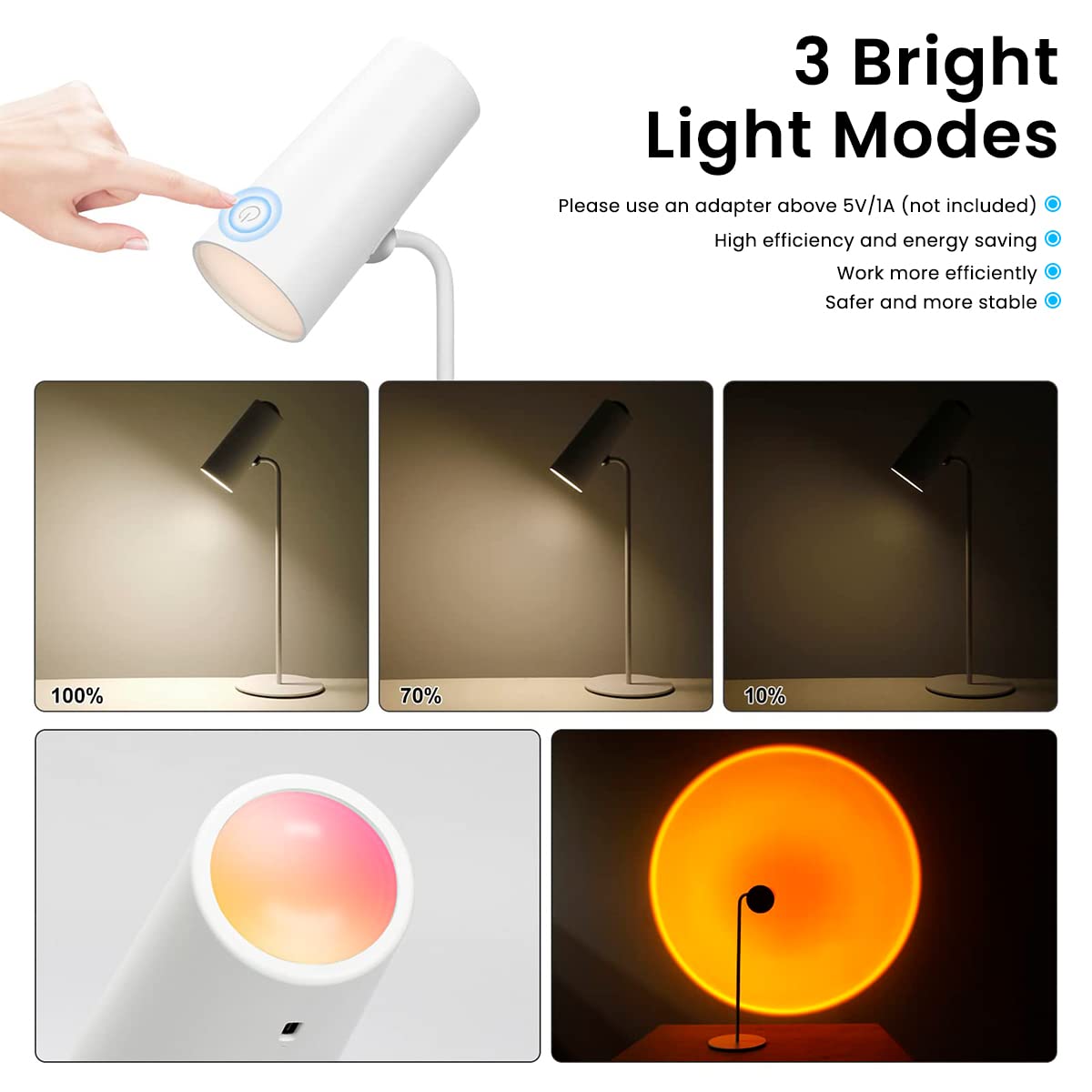 ELEPHANTBOAT Table Lamp for Study with 2000mAh Battery and 360° Rotation | Touch Control LED Light for Reading and Decoration
