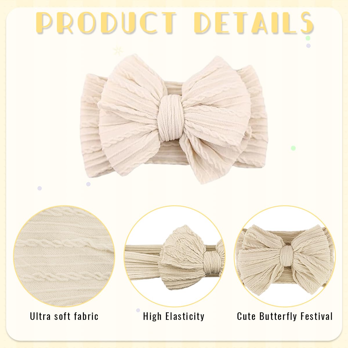 SNOWIE SOFT Hair Bands for Baby Girls featuring 3Pcs Nylon Knotted Bow Set in 3 Colors