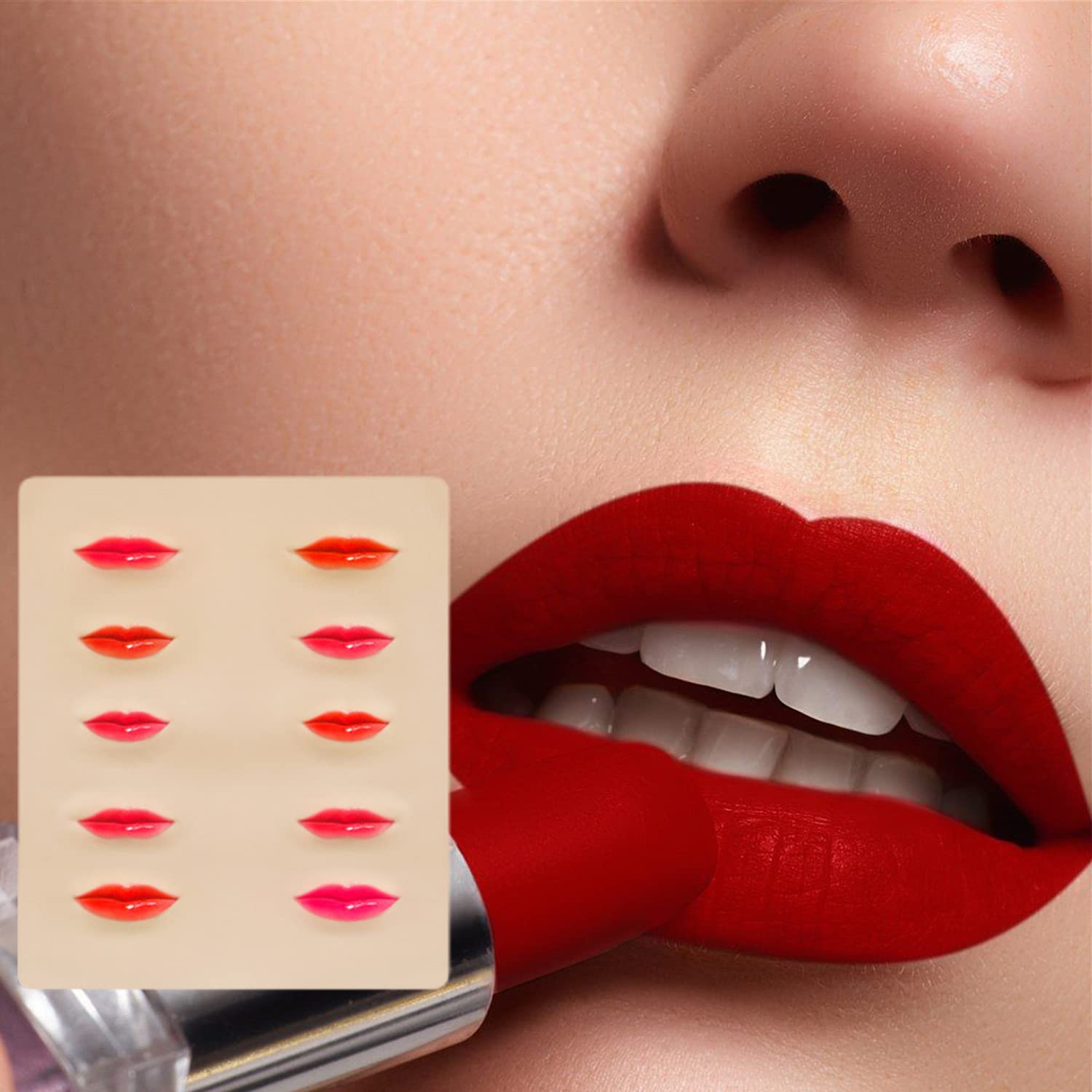 MAYCREATE Tattoo Practice Pad for Lip Tattoo Training with 3D Lip Shapes Silicone Skin 8.46x7.48 in