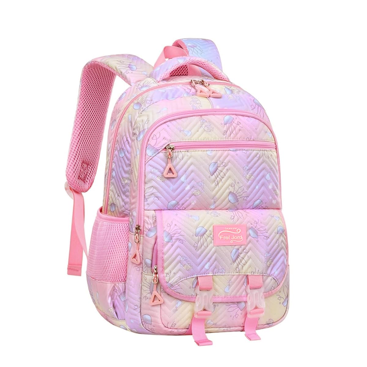 PALAY School Bag for Girls with Multi Compartments featuring Jellyfish Cartoon Print and Oxford Cloth | Comfortable Backpack for Kids 8–10 Years