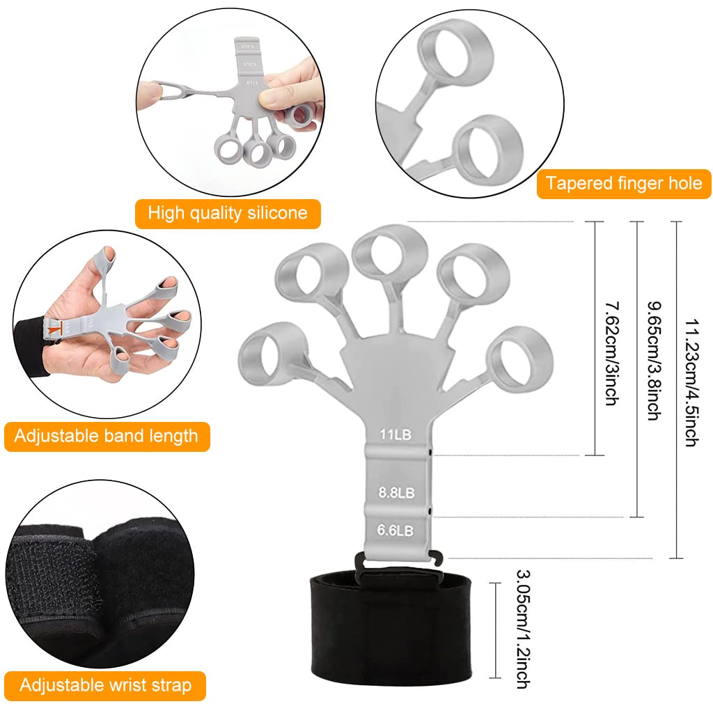 Proberos Finger Gripper Finger Exerciser with 3 Adjustable Resistance 6.6LB to 11LB | Silicone Wrist Fixing Trainer for Stress Relief and Hand Strength