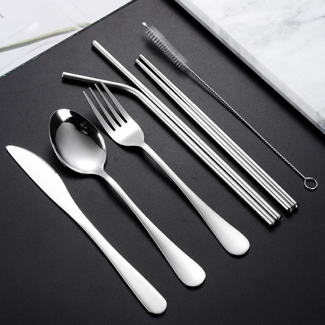 HASTHIP Cutlery Set for Travel with Portable Case and 8 Reusable 410 Stainless Steel Utensils