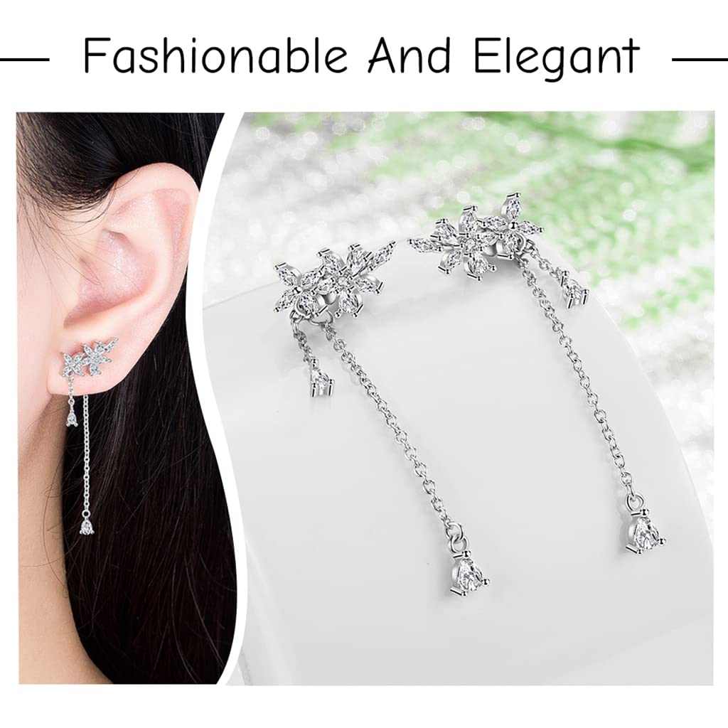 Zibuyu Earrings for Women featuring Flower Design with Tassel Chain and Rhinestones | 1 Pair