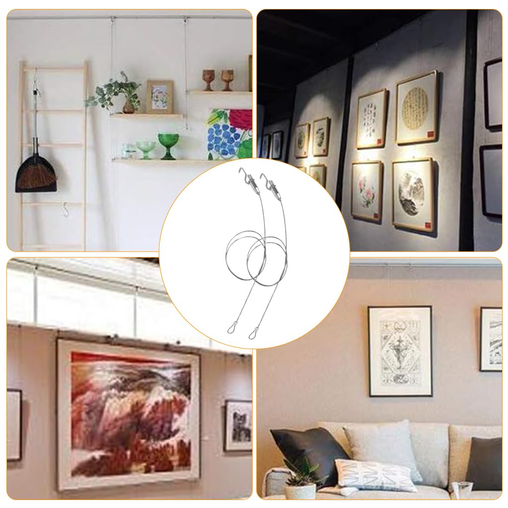 HASTHIP Picture Hanging Kit for Picture Rails featuring 59 in Adjustable Wire Hooks | Silver
