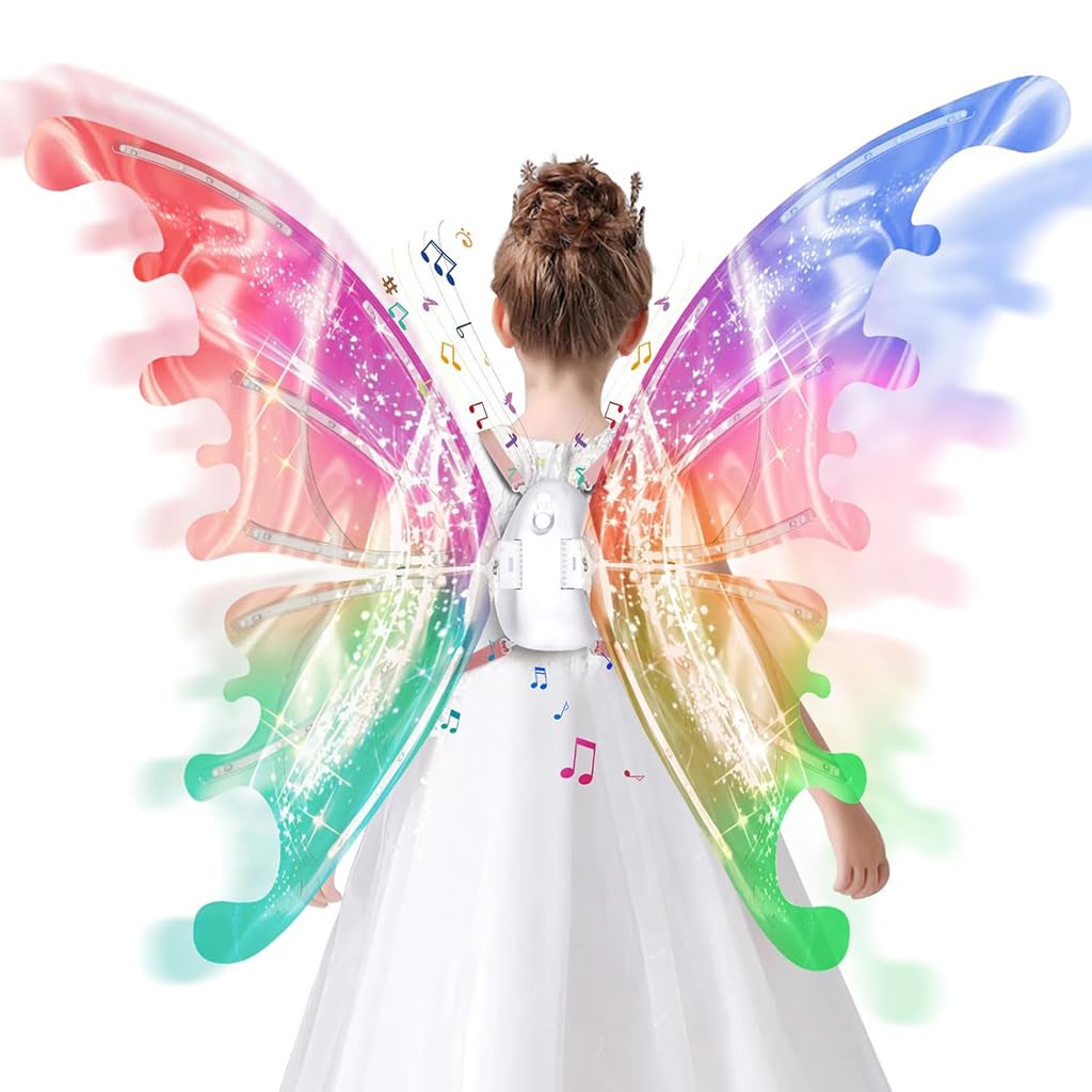 PATPAT Electric Butterfly Wings for Girls with LED Lights and Music featuring 21.5x35.8 in Organza | Ideal for Halloween and Birthday Parties