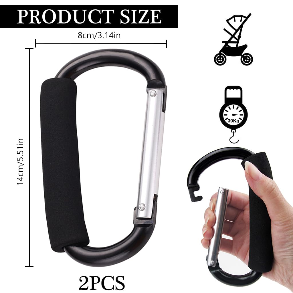 SNOWIE SOFT® Baby Stroller Hooks for Diaper Bags, Mommy Hook Stroller Clips Accessories Large Carabiner Hook Clips, Multipurpose Carabiner for Bag Lifting, Labor Saving Stroller Attachment, 5.5