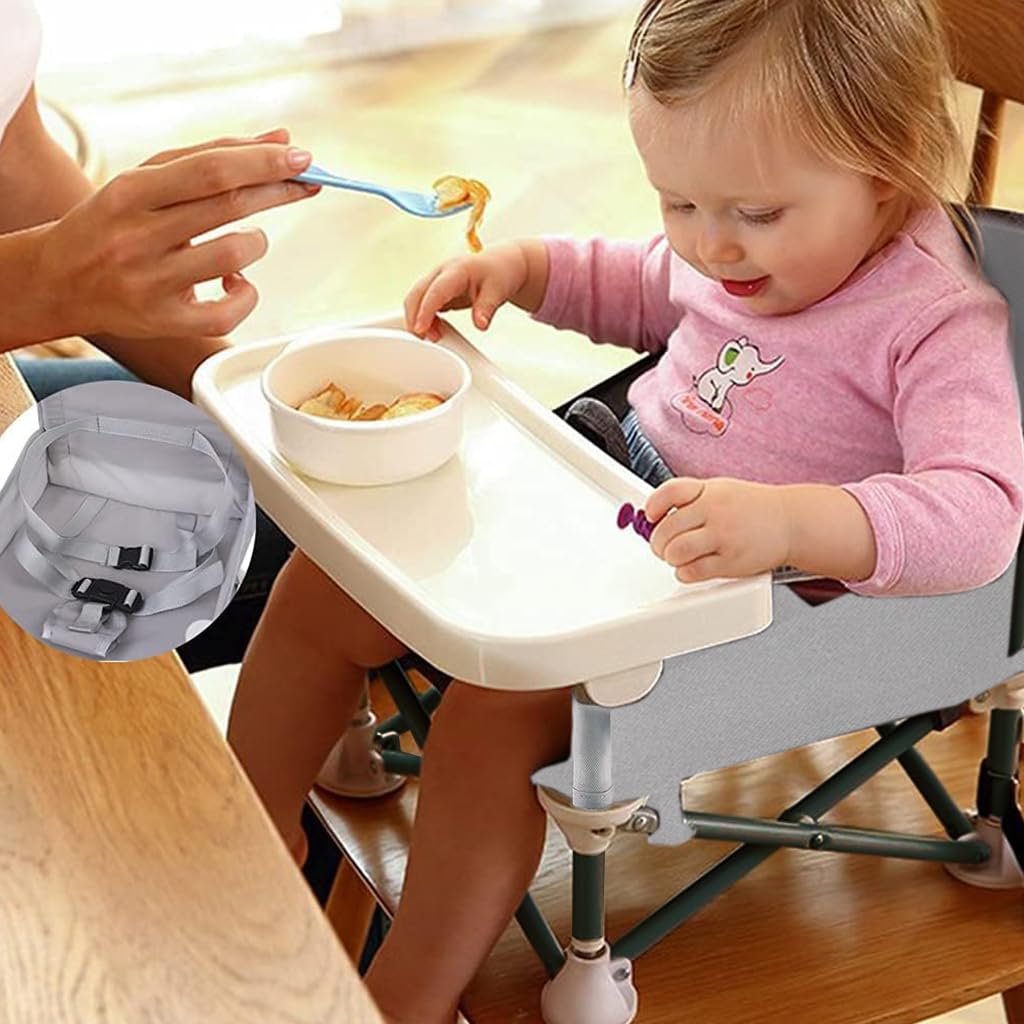 SNOWIE SOFT Folding Booster Seat for Baby Feeding with Detachable Table & Aluminum Frame | 12.2×12.2×14.5 in Portable Chair for Toddlers 6–36 Months