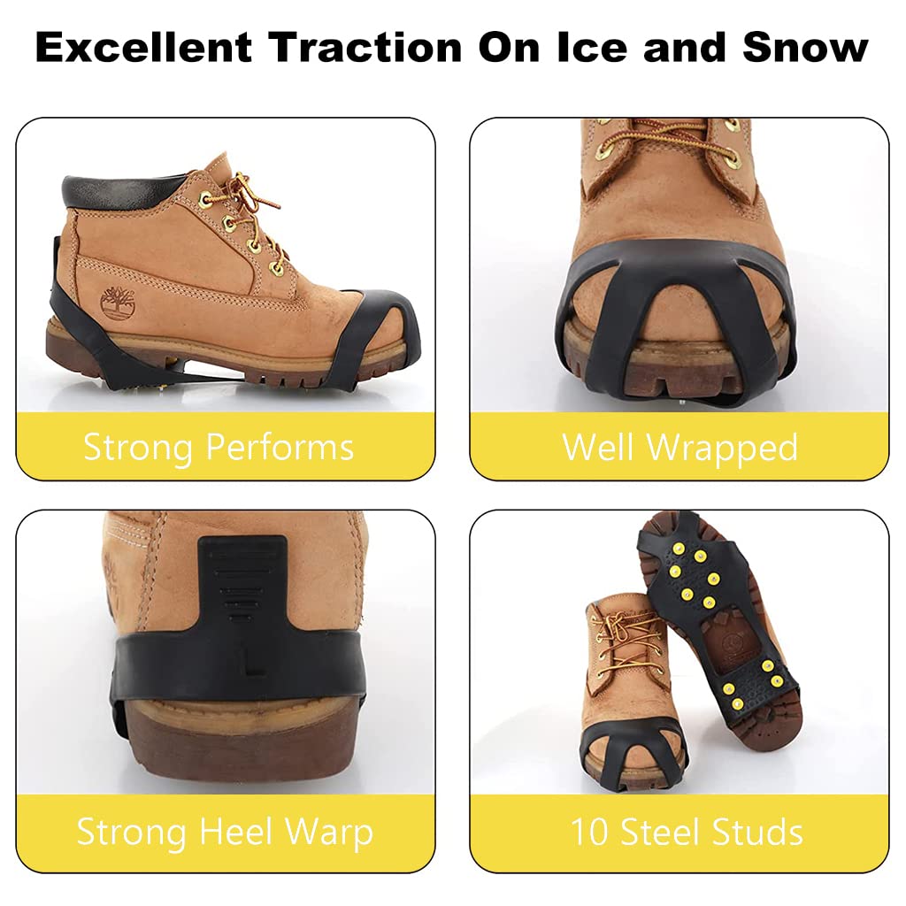 GUSTAVE Ice Cleats for Shoes and Boots featuring 10 Replaceable Spikes with TPR Rubber | 2PCS Set for Men and Women Walking on Snow and Ice