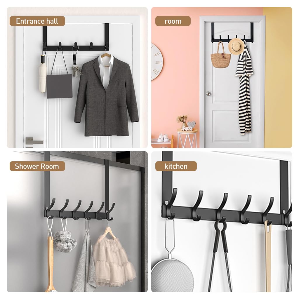 HASTHIP® Over The Door Hook Multi Hook Door Back Hanger Towel Hanger  Aluminum Alloy Modern Clothes Hanger Hat Hanger Towel Hanger Over The Door Hook for Room, Bathroom, 42x18cm