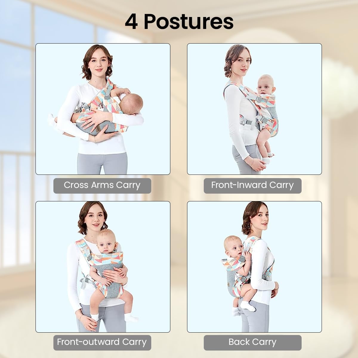 SNOWIE SOFT® 4 in 1 Baby Carrier with Blet, Adjustable Baby Carrier Front Baby Carrier Face-in/Out, Baby Wrap Carrier Soft & Breathable Baby Carrier for Newborn to Toddler, 0-36 Months, Under 25KG