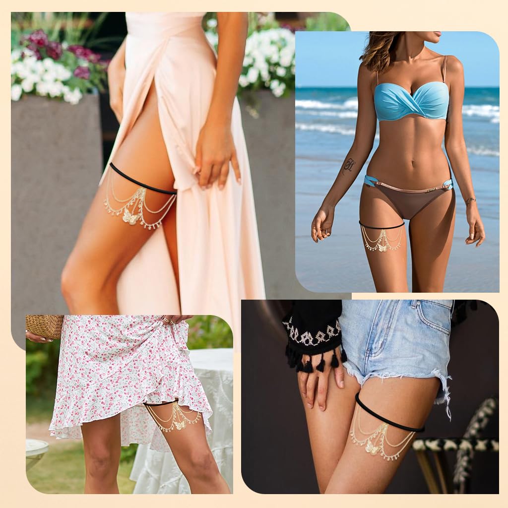SANNIDHI Leg Chain for Women featuring Elastic Adjustable Band and Butterfly Charm | Ideal for Summer Dance and Beach Festival Outfits