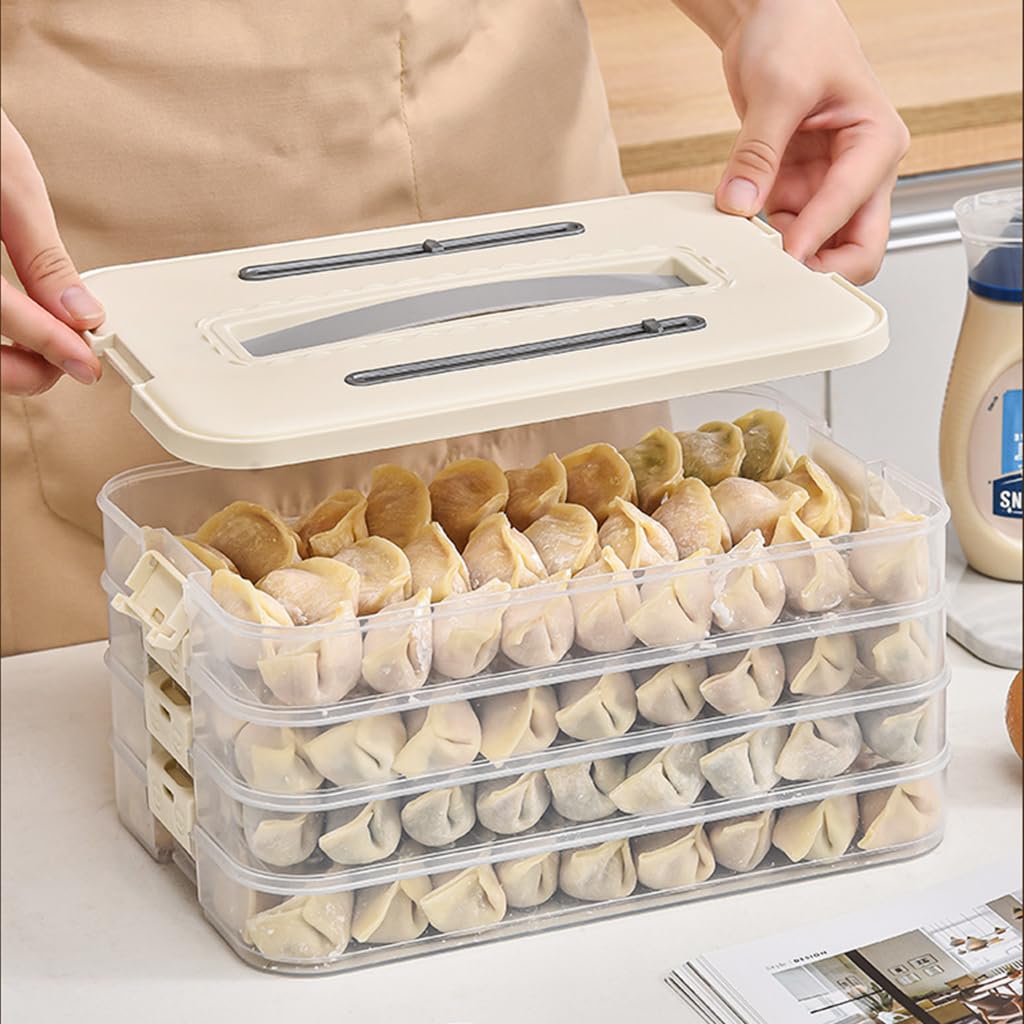 HASTHIP® Dumplings Box Food Storage Container with Lid & Handle, BPA Free Food Grade Multi Layer Transparent Fresh Box, Dessert Carrier Dumpling Container Cookie Transport Storage Container