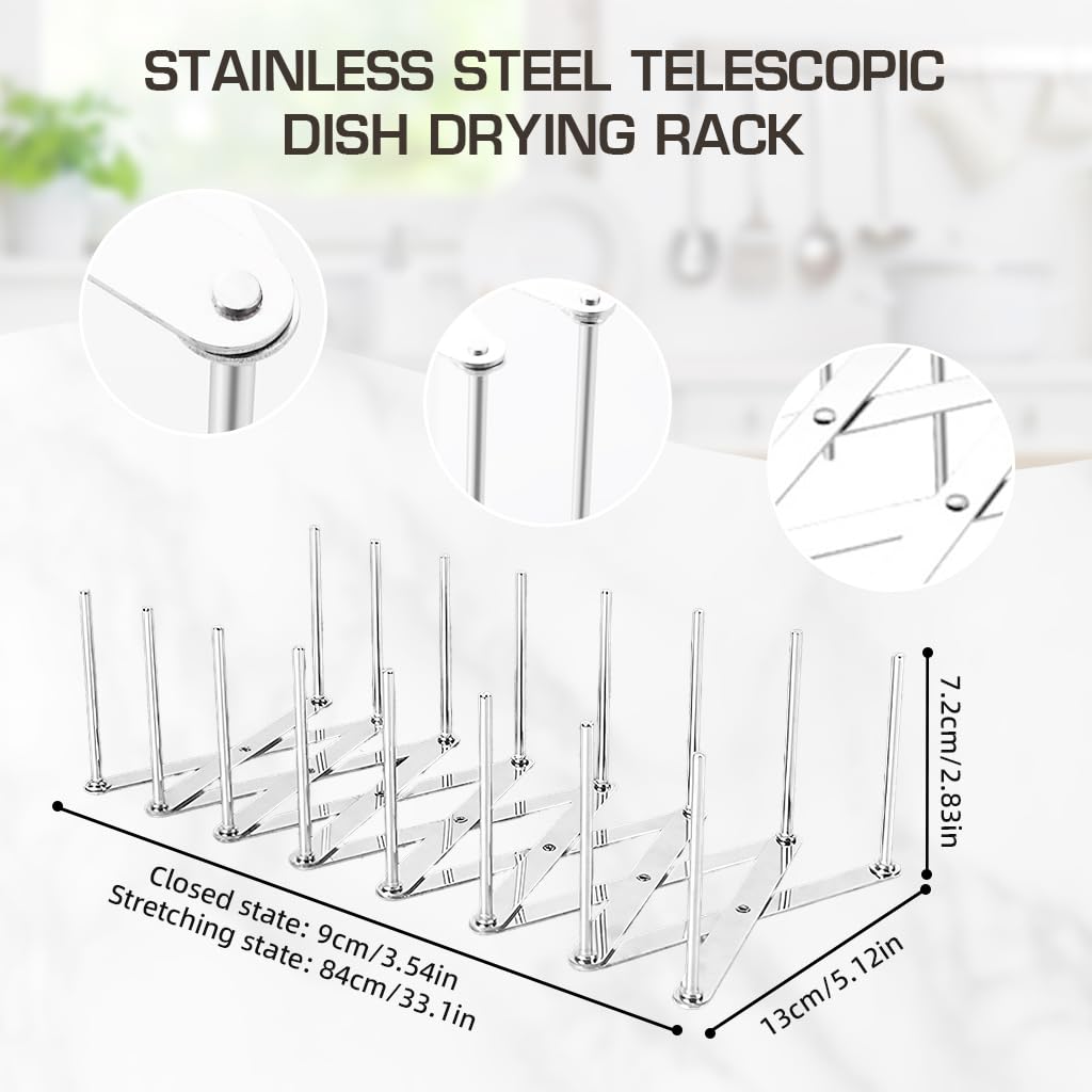 ZIBUYU® Kitchen Stainless Steel Retractable Dishes Drain Rack Kitchen Drying Rack Dish Drying Stand Rack Space Saving Countertop Dish Drying Rack