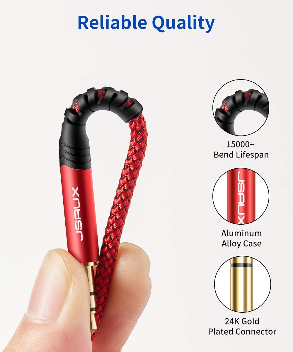 JSAUX 3.5mm to 6.35mm Aux Cable for Guitar and Speaker featuring 24k Gold Connectors 10ft