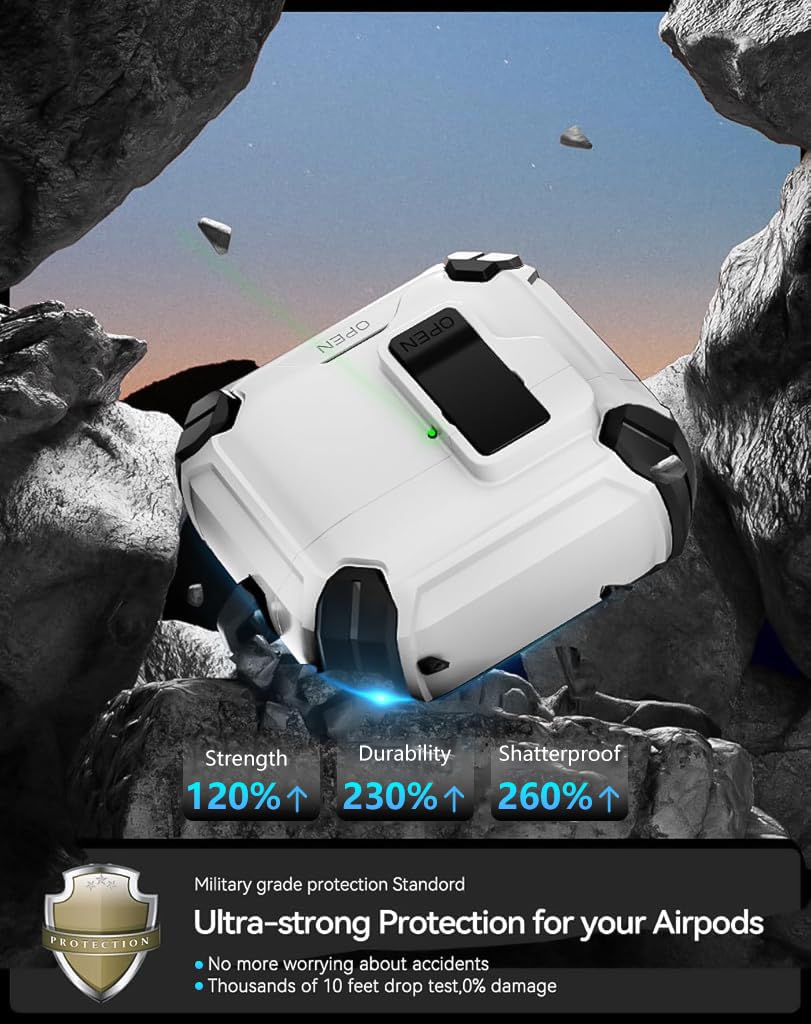 ZORBES AirPods 4th Generation Case with Secure Lock and Flip Lid in Sleek White TPU | Carabiner Attachment