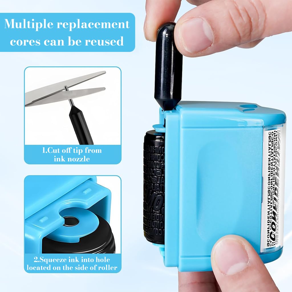 OFIFO Confidential Roller Stamp for Identity Protection with 35mm Wide Coverage | Refillable Ink