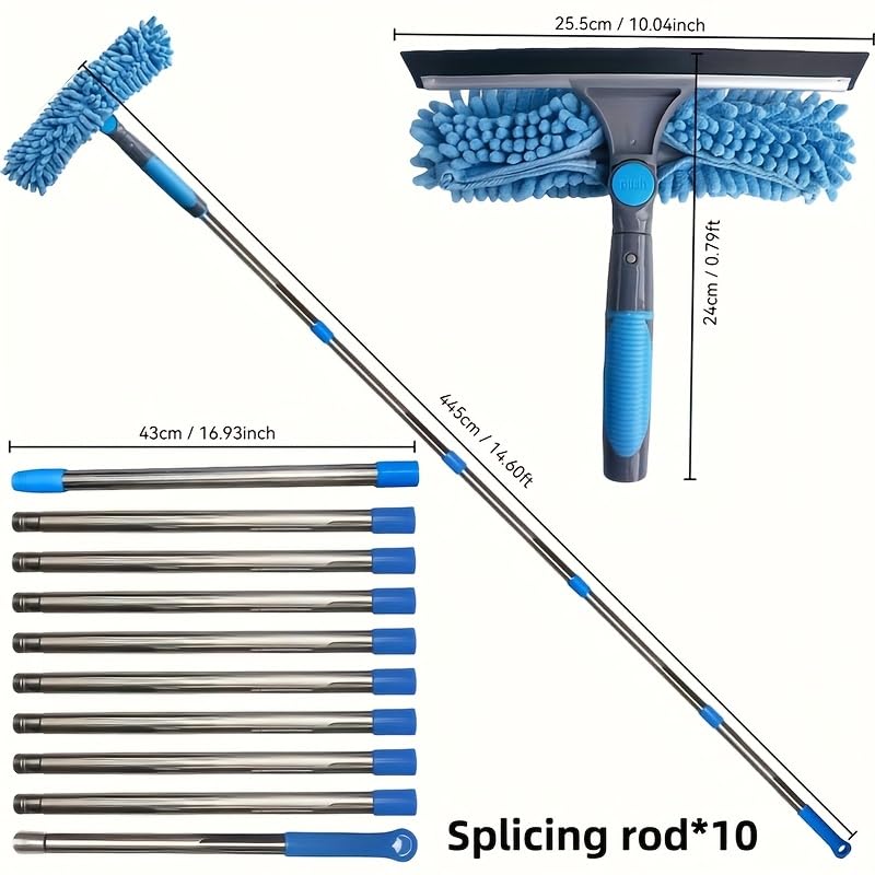 HASTHIP Window Cleaner Kit with 20 ft Reach Extension Pole and 2 in 1 Rotatable Squeegee | Blue