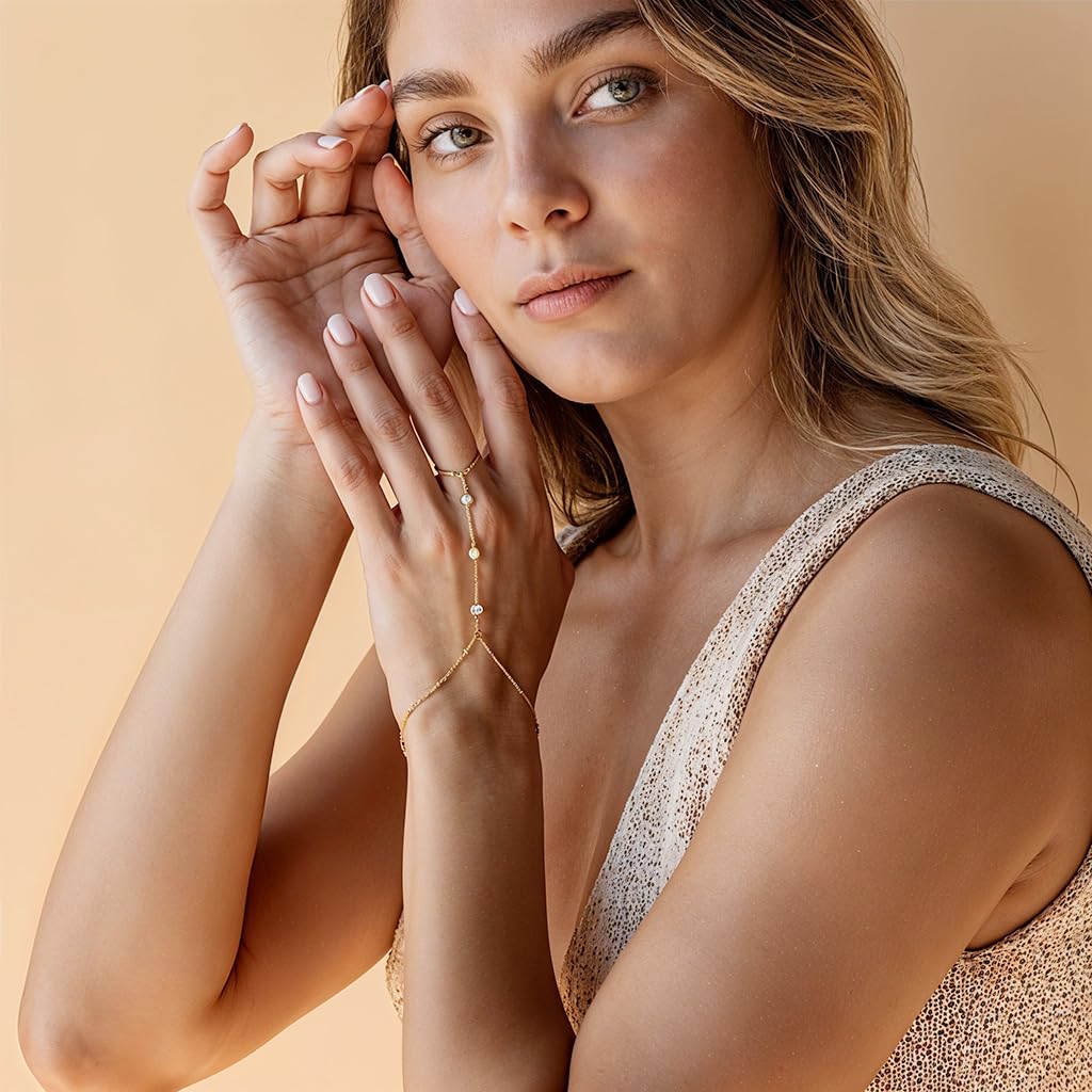 SANNIDHI Hand Chain for Women featuring Adjustable Finger Ring Bracelet with Gold Rhinestones | Stylish 2PCS Jewelry Gift