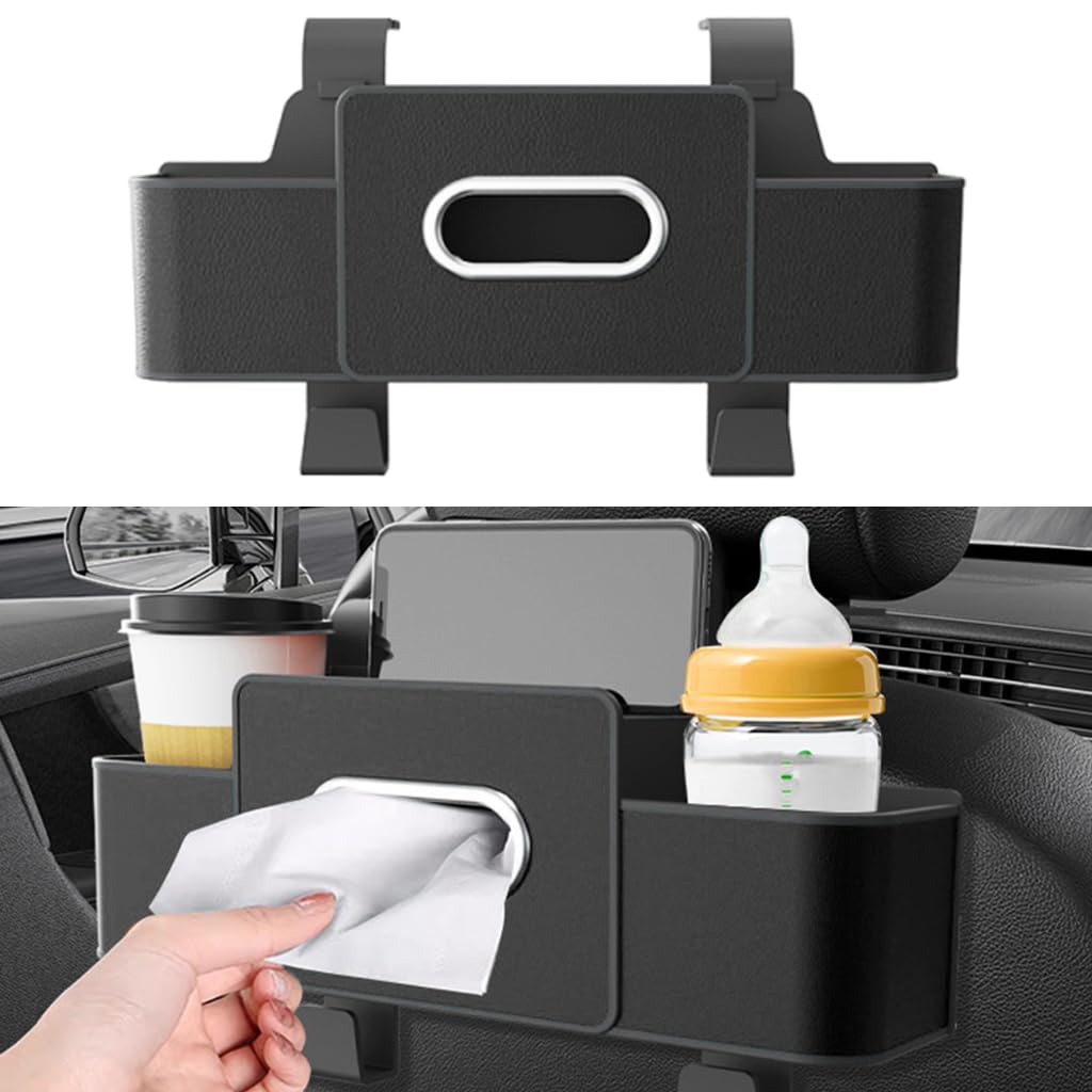 STHIRA Car Backseat Organizer with Dual Hooks and Multi Compartments | PU Leather Storage Box with Tissue Holder for Travel