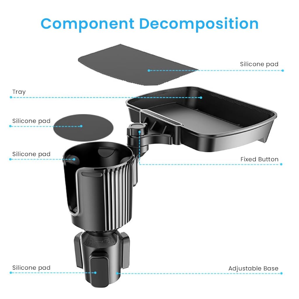 STHIRA Cup Holder Tray for Car, 2 in 1 Detachable Car Food Table Tray with Solid Base & Phone Slot,Car Cup Holder Expander with 360°Rotation Tray for Travel Road
