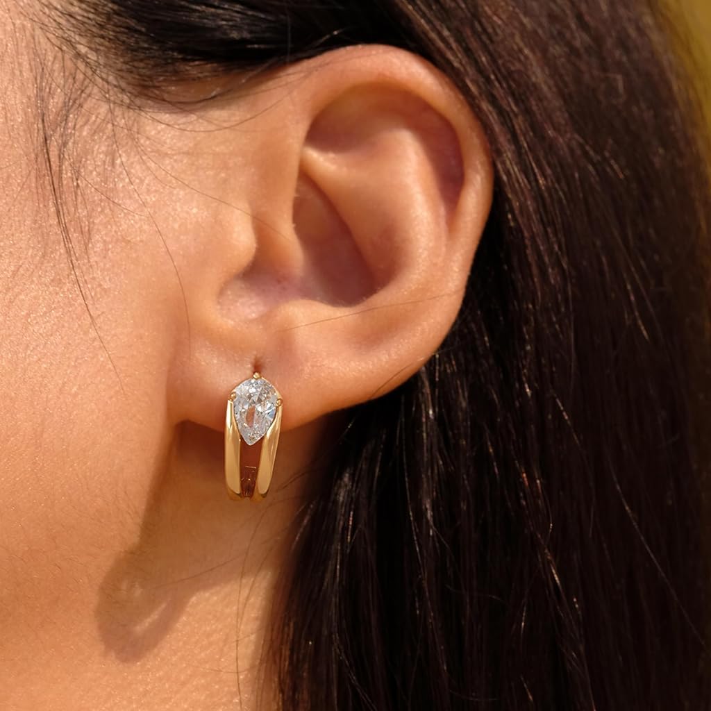 Zibuyu Bold Golden Earring for Women featuring Raindrop Cubic Zirconia and Dainty Loop Design