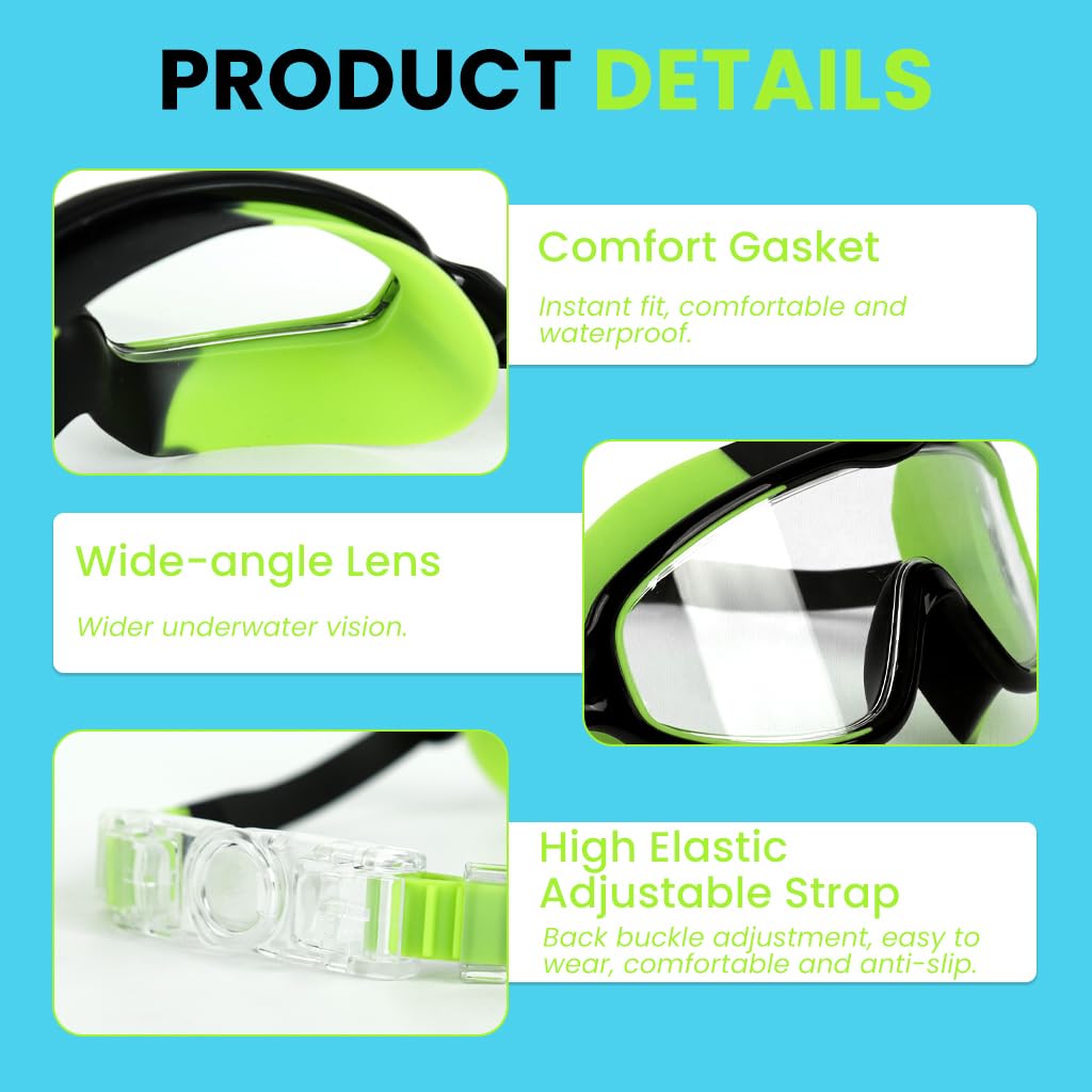Zibuyu Swimming Goggles for Kids Ages 6–14 with Wide View and Anti-Fog UV Protection | Adjustable Silicone Frame