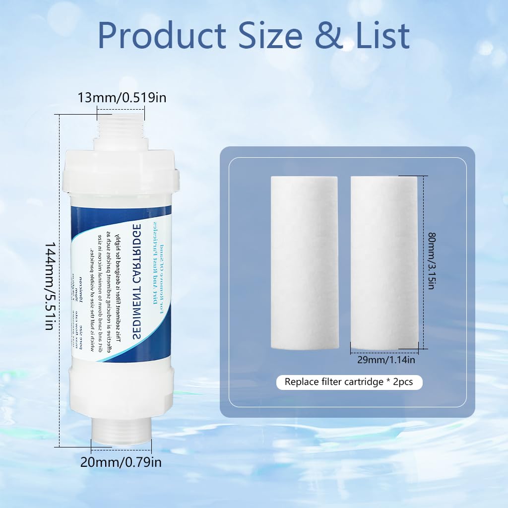 Serplex Shower System Water Filter Cartridge for Bathroom and Kitchen with 2 Cotton Refills | Universal 1/2 Inch Thread