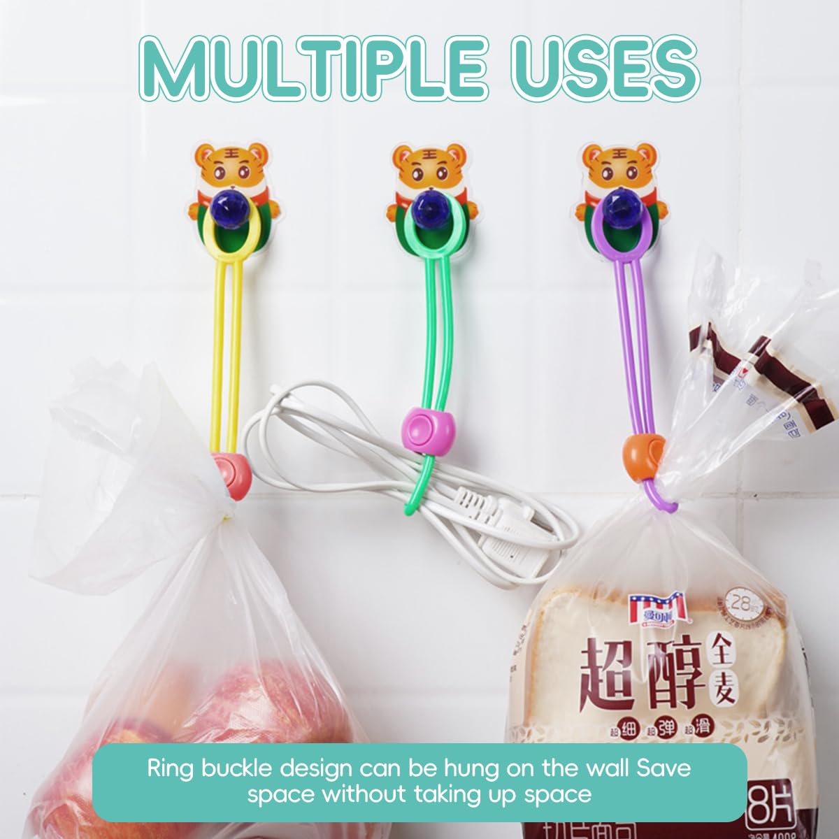 ZIBUYU Clips for Packet Sealing with Sliding Clip Design 10pcs Colorful TPE Straps