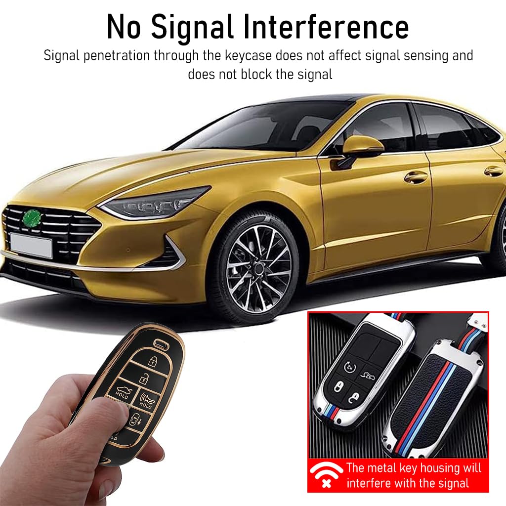 STHIRA Luxury Hyundai Car Key Protective Case with Rhinestone Keyring and Soft TPU Cover for 2019–2022 Models | Black Waterproof Accessory