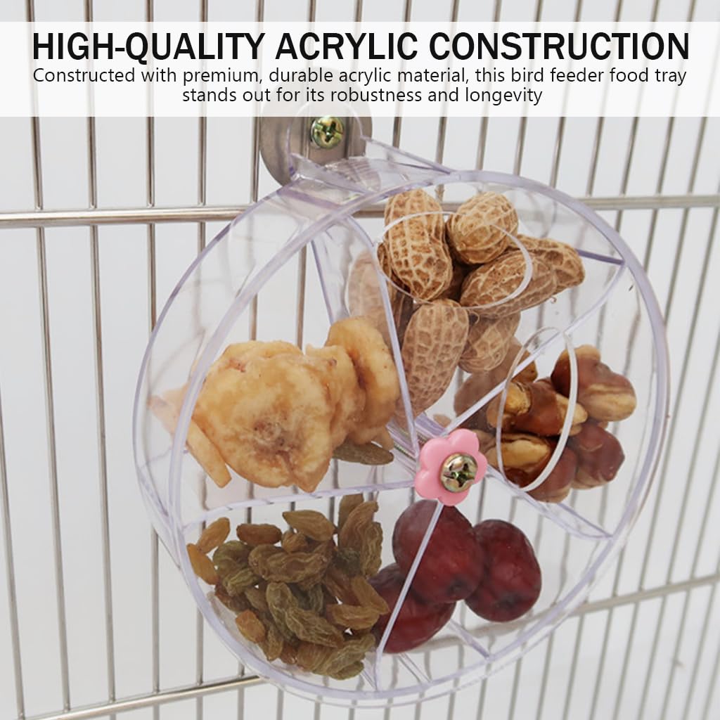 Qpets Bird Feeder for Cage with 5 Rotatable Compartments and 13 x 13 x 4 cm Acrylic Tray
