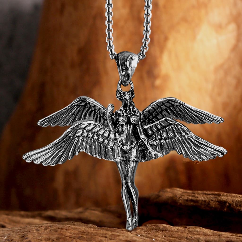 PROBEROS Angel Necklace featuring 2.17 in Four Winged Guardian Figurine with Alloy Chain | Gift for Men and Women