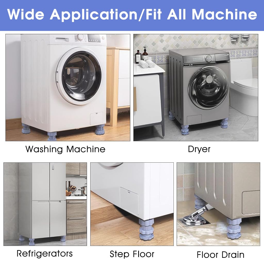 ZIBUYU Anti Vibration Pads for Washing Machine with Adjustable 8–11 cm Riser Feet | Floor Protection